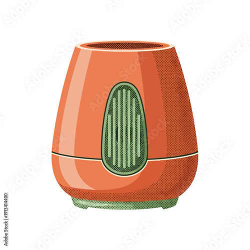 Vector graphic of a contemporary terracotta and green home appliance, designed for air diffusion or humidification, featuring a stylish, rounded shape, perfect for modern interiors