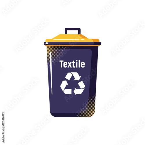Vector Illustration of a Textile Recycling Bin with a Recycle Symbol, a Visual Representation of Sustainable Fabric Waste Management and Eco-Friendly Fashion