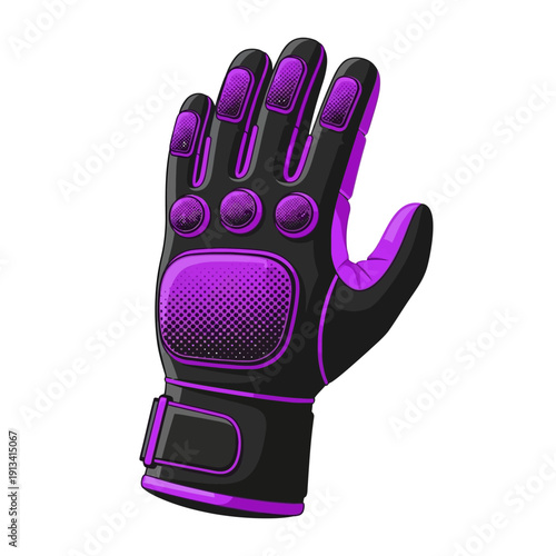 Illustration of a high-tech VR haptic glove with purple accents, showcasing advanced technology for immersive experiences and gaming