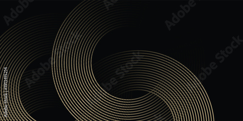3D golden luxury abstract background overlap layer on dark space with circles lines decoration. Modern graphic design element stripes style