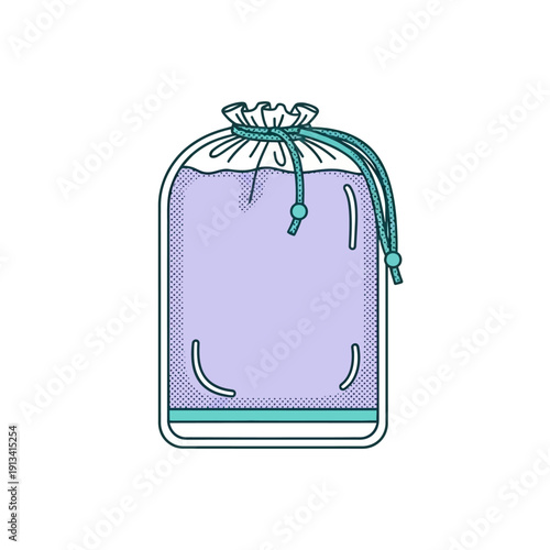 Simple vector illustration featuring a versatile drawstring pouch, ideal for sustainable product packaging, water-soluble goods, or eco-friendly storage solutions