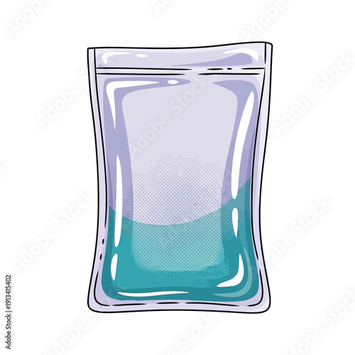 A Vector Illustration of a Sealed Pouch Containing a Vibrant Teal Liquid, Perfect for Various Design Applications