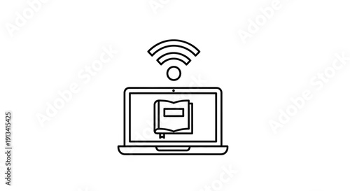 Laptop with Wi-Fi Connection Symbol.