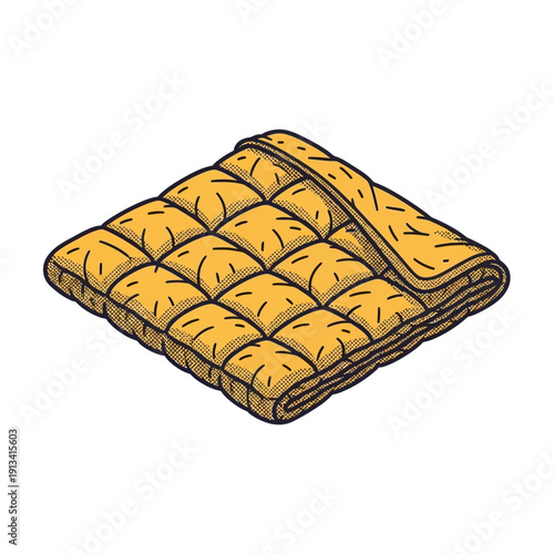 Cozy Yellow Quilted Weighted Blanket Icon, Vector Illustration for Comfort and Relaxation, High-Quality Design