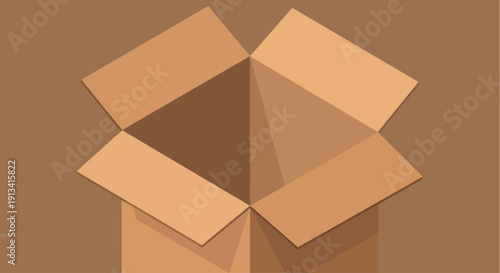 Empty Cardboard Box with Open Flaps Ready for Packaging or Storage.