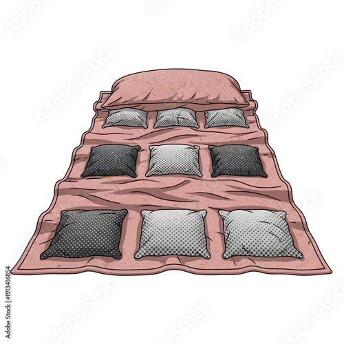 Vector illustration of a meditation mat with cushions, promoting relaxation and mindfulness with a soothing aesthetic