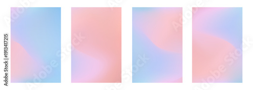Set of soft pastel vector wavy purple blue and coral pink mesh gradient backgrounds. Abstract vibrant candy fuchsia and violet digital watercolor gradation for liquid concept, fluid design, banner