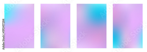 Abstract bright set of lilac violet and turquoise teal vibrant summer mesh gradient. Soft blue and lavender colors trendy y2k gradation shapes backgrounds for ui graphic design, banner, poster