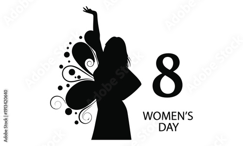 International women's day silhouette celebration with empowered female figure on 8th march
