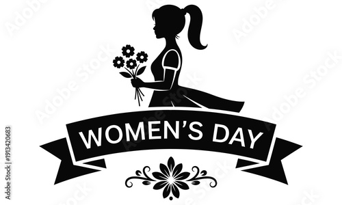 Celebrating women's day with a beautiful silhouette of a woman holding flowers
