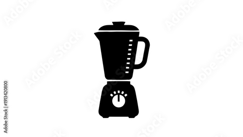 Vector illustration of black silhouette icon of a kitchen blender with control knob, on a transparent background