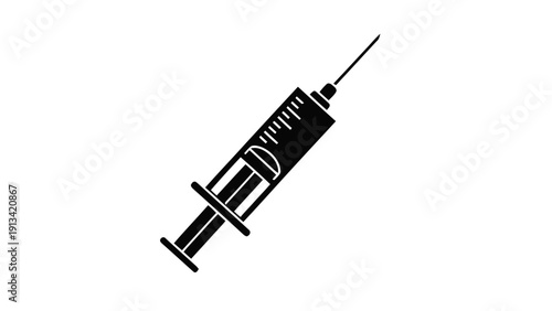Vector illustration of black silhouette of a medical syringe with a needle, a on a transparent background