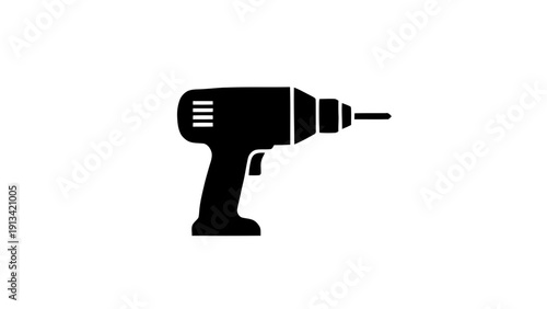 Vector illustration of black silhouette icon of a cordless power drill for construction, carpentry, and diy projects on a transparent background