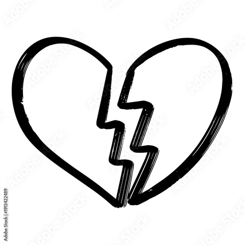Broken heart icon hand drawn brush style isolated on white background.