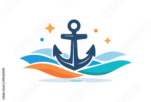 Invisible resilience and staying steady through prolonged uncertainty, a solid anchor placed within gentle abstract waves representing endurance, calm strength, and long-term