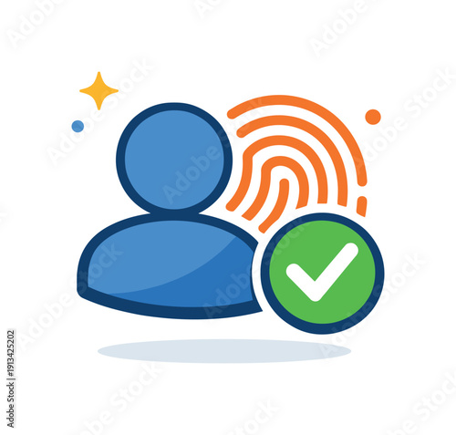 Passwordless authentication and modern secure access in digital services focused on simplicity and safety, a user profile icon combined with a fingerprint and a checkmark as a