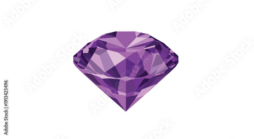 A dazzling round brilliant cut purple diamond gemstone with countless precise facets sparkling on a crisp white background.