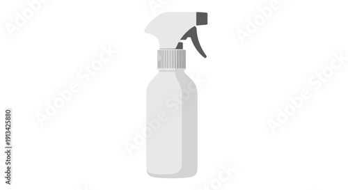White plastic trigger spray bottle with a ribbed neck and grey handle standing on an isolated white background.