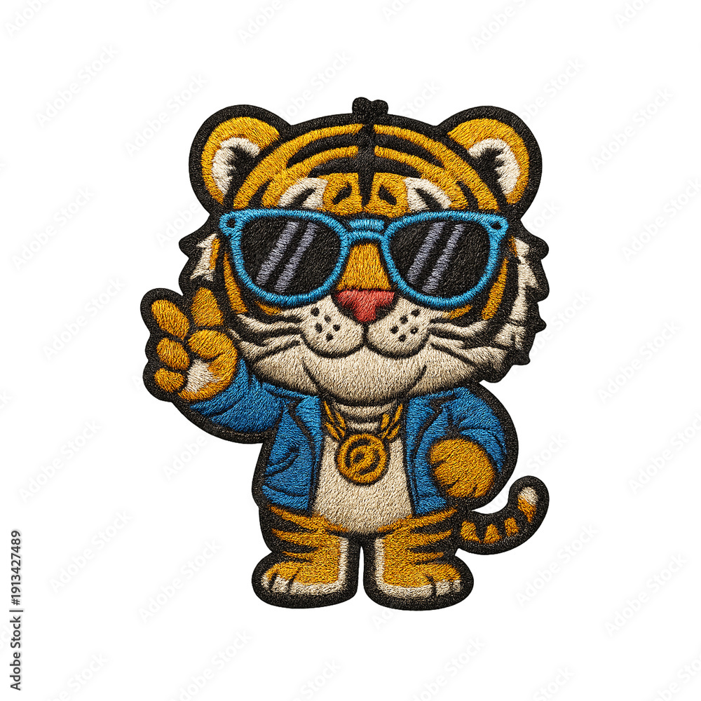 Naklejka premium Tiger wear glasses batch embroidery design