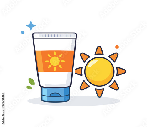 Everyday skin protection and comfort during daily outdoor routines, a simple sunscreen tube paired with a sun icon symbolizing preventive care and healthy exposure habits,
