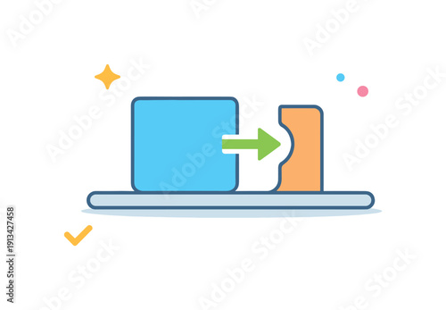 Strategic quiet recalibration and subtle realignment of direction without interrupting momentum in professional workflows, a single moving block gently nudged by a minimal guide