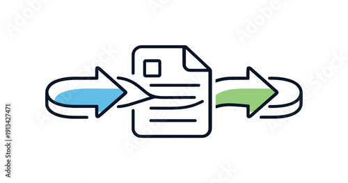 Clear workflow continuity and smooth task handoff in professional business operations emphasizing reliability, two connected arrows flowing into a document icon representing