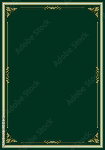 Elegant Vintage Emerald Green and Gold Ornamental Border Background