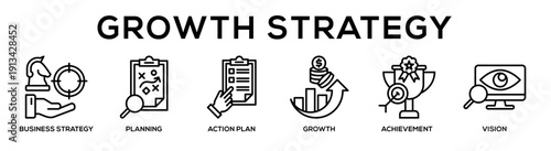 Line - Growth Strategy web banner icon vector illustration concept for business with icon of Business Strategy, Planning, Action Plan, Growth, Achievement,.