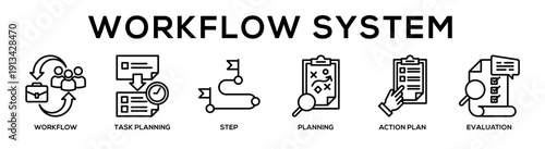 Line - Workflow System web banner icon vector illustration concept for business with icon of Workflow, Task Planning, Step, Planning, Action Plan,.