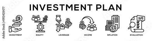 Line - Investment Plan web banner icon vector illustration concept for business with icon of Investment, Equity, Leverage, Income, Inflation,.