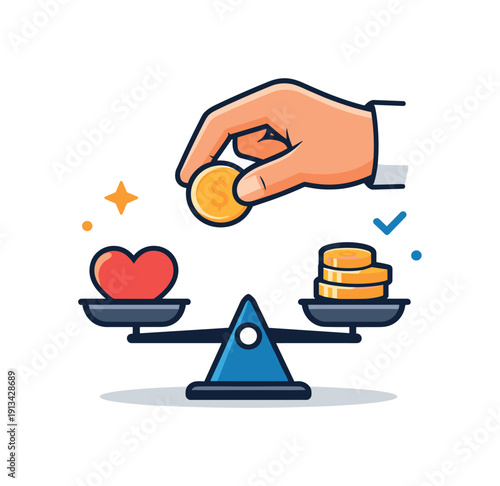 Skin-in-the-game mindset and aligned incentives in decision-making, a hand gently holding a coin over a balanced scale representing accountability, fairness, and thoughtful
