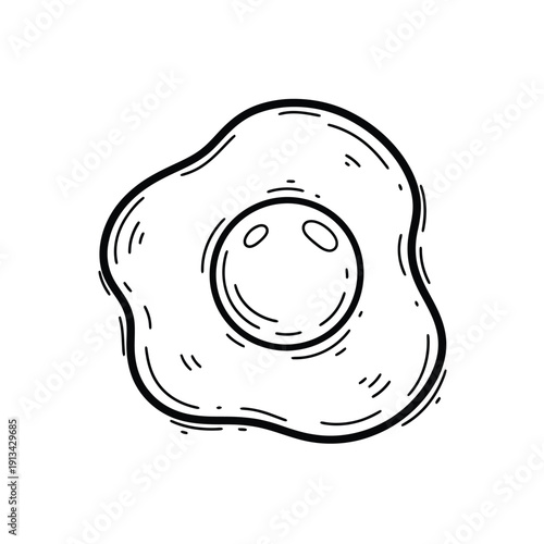 Hand drawn fried egg with wavy outline and shading isolated on white