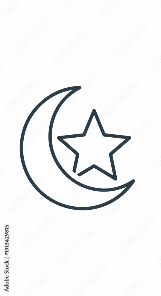Fototapeta premium Crescent Moon with Star Icon Symbol.