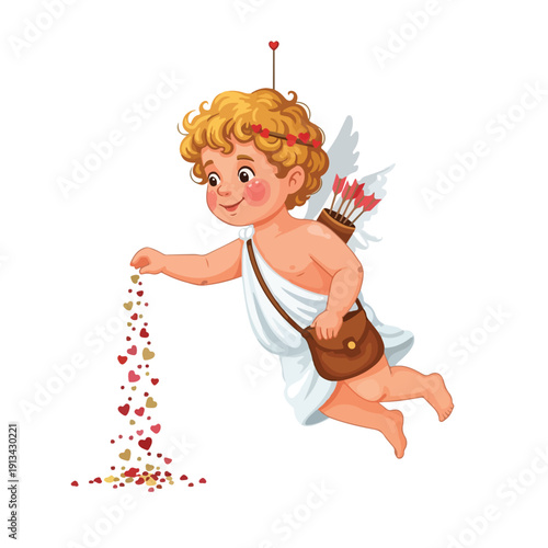 Cupid Scattering Hearts in Flight.