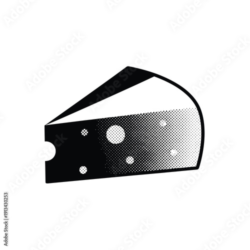 Cheese slice vector illustration black and white, dairy food design element