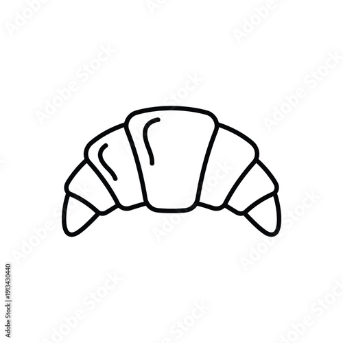 Simple line art croissant vector icon for bakery menu and breakfast food designs