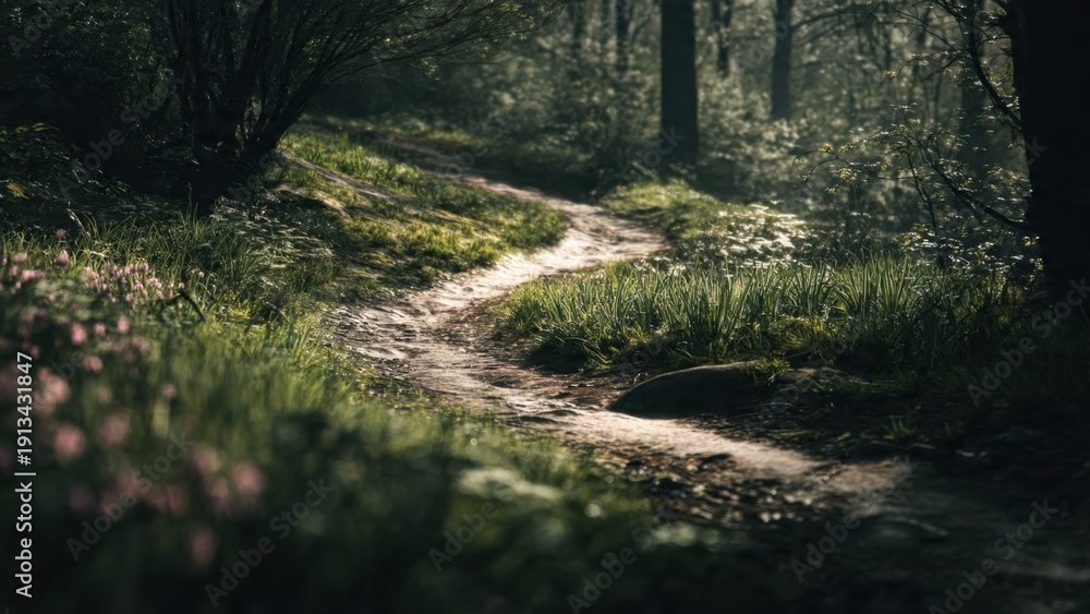 Fototapeta premium Sunlit Path Through Forest Landscape