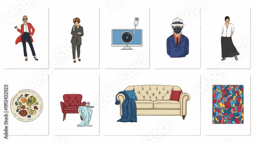 Diverse Cartoon Characters and Home Decor Items.