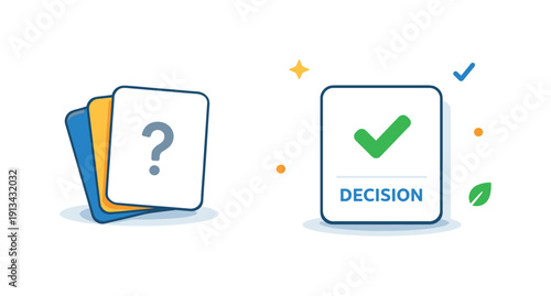 Intentional clarity and simplified decision-making in everyday work situations focused on reducing complexity and acting decisively, a single clean decision card placed apart from