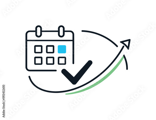 Mindful habit tracking and consistent daily routines in personal wellness and productivity planning, a small calendar paired with a checkmark and a gentle progress arc symbolizing