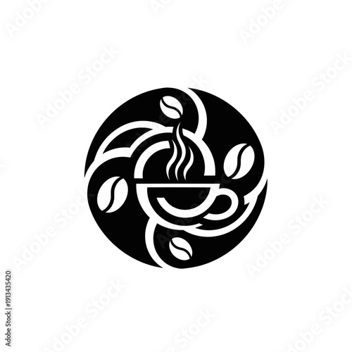 Abstract Coffee Cup Symbol with Beans and Steam.