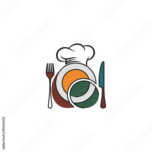 Chef Hat Plate Fork Knife Food Symbol.