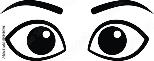 Human eyes and eyebrows icon vector in black silhouette representing vision, look, watch, and observation concepts