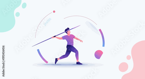 Javelin thrower in action - minimalist illustration of athletic sports and fitness