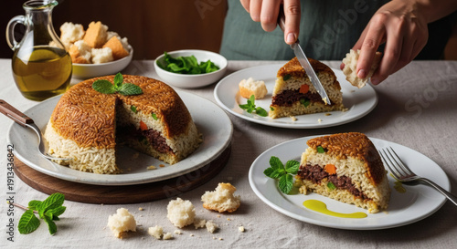Wallpaper Mural Maqluba Rice With Meat And Vegetables In Rustic Table Setting Torontodigital.ca