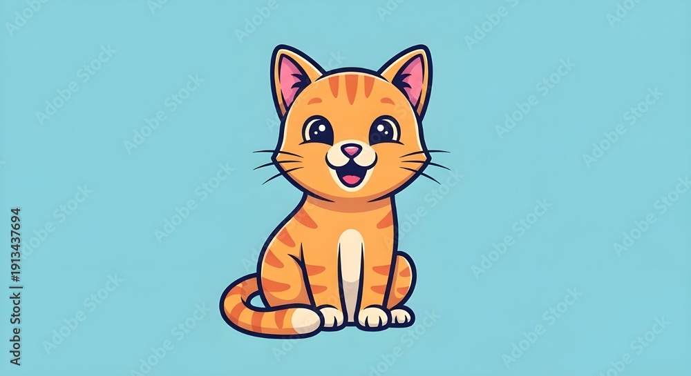 Fototapeta premium Cute orange kitten sitting with curious expression on clean background
