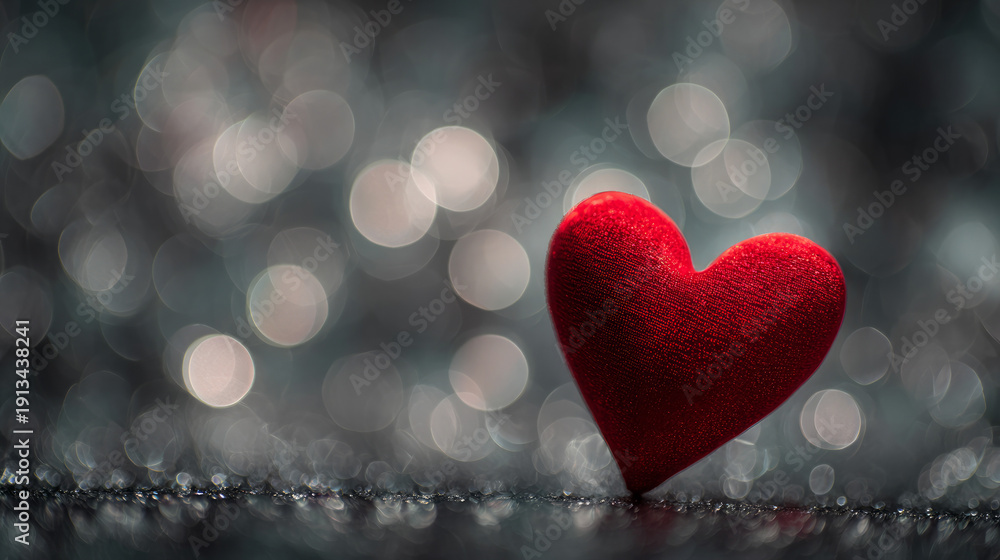 Fototapeta premium Red Heart Valentine’s Day Greeting Card with Bokeh Background
