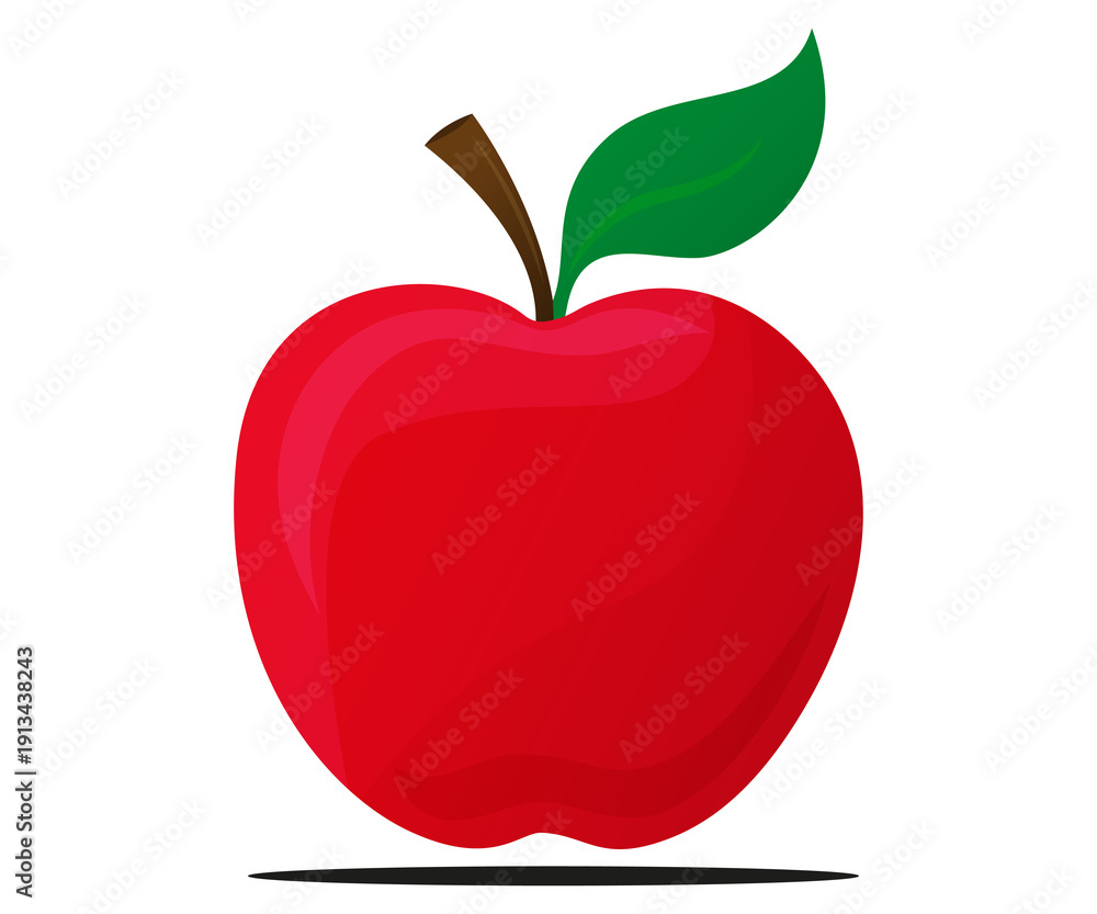 Fototapeta premium Apple delicious fresh fruit hand drawn cartoon, flat illustration isolated on white