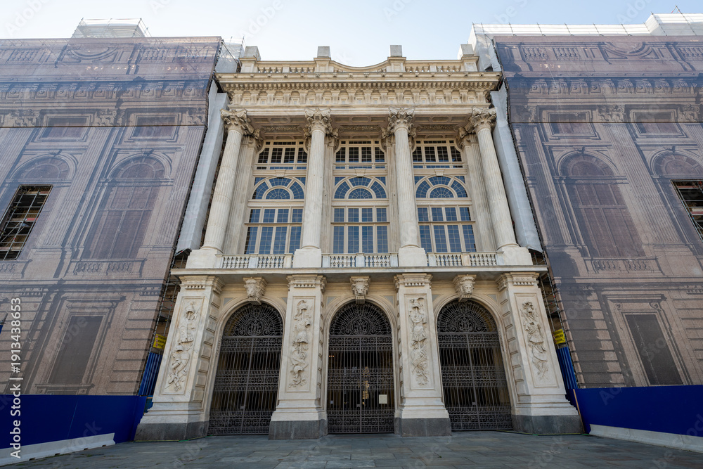 Fototapeta premium Palazzo Madama Baroque facade under restoration - Turin, Italy