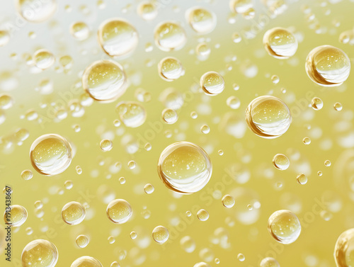 黄色背景に広がる炭酸の泡 テクスチャ素材